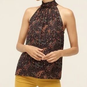 J Crew Women’s Paisley Tie Back Halter Black Multi Sleeveless Top Size 4